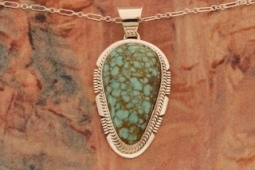Genuine Number 8 Mine Turquoise Sterling Silver Navajo Pendant